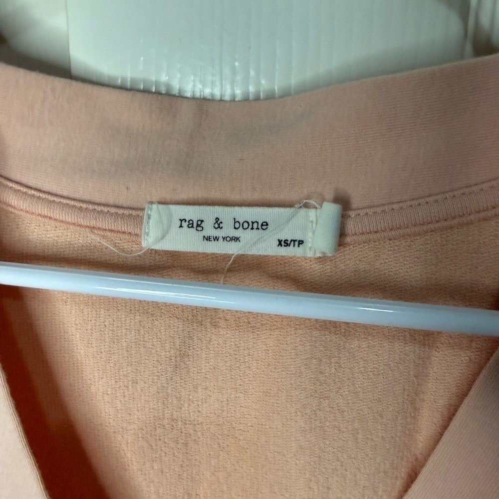 Rag & Bone Blush Pink V-Neck Sweatshirt XS Long Sleeve Pullover Cotton - Picture 2 of 4